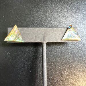 Vintage Paua Abalone Shell‎ Pierced Triangle Earrings
